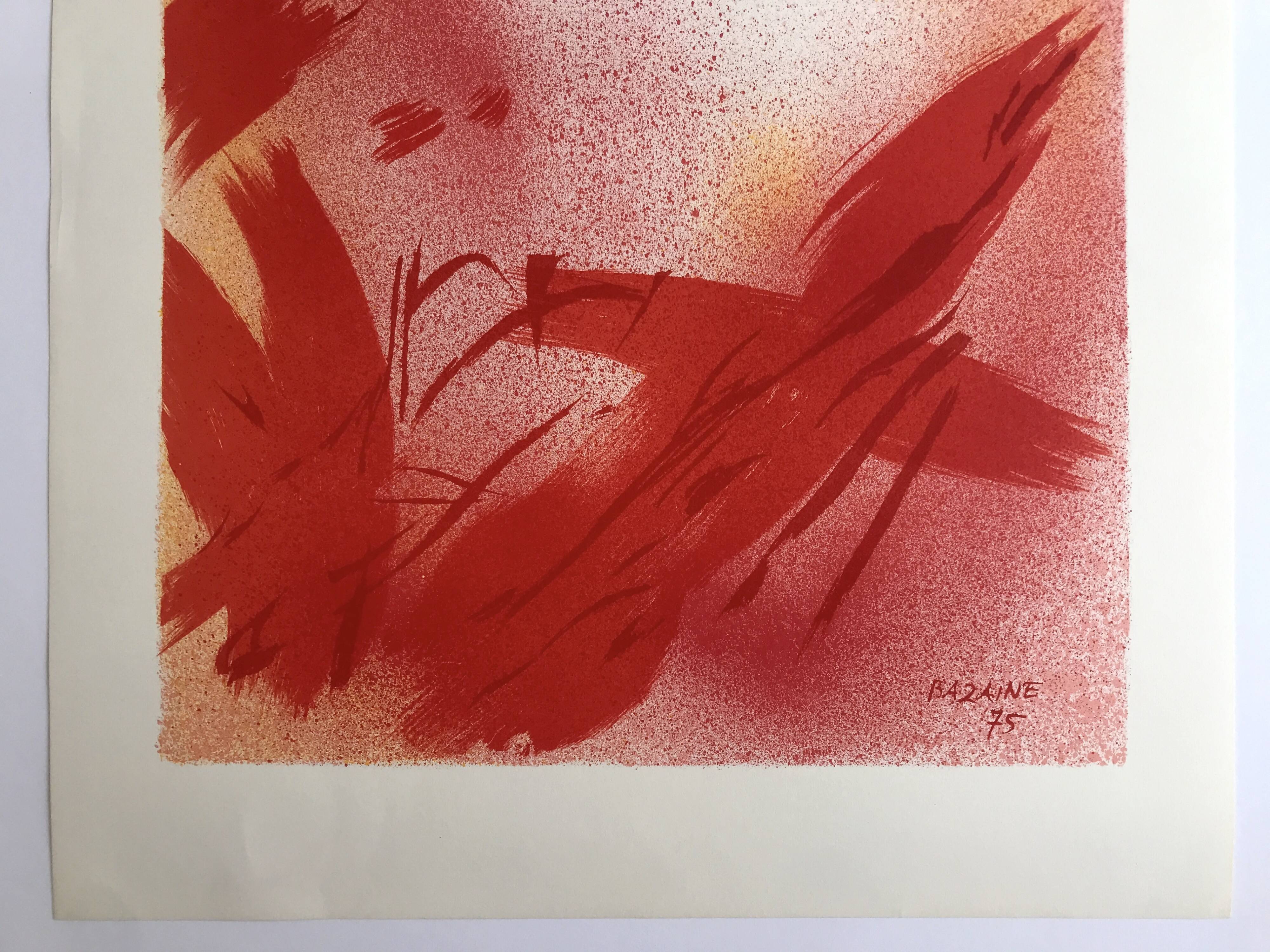 Jean bazaine, monograph in red, 1975. original lithograph