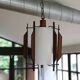 Suspension Mid-Century design italien, opalin-bois, années 50-60