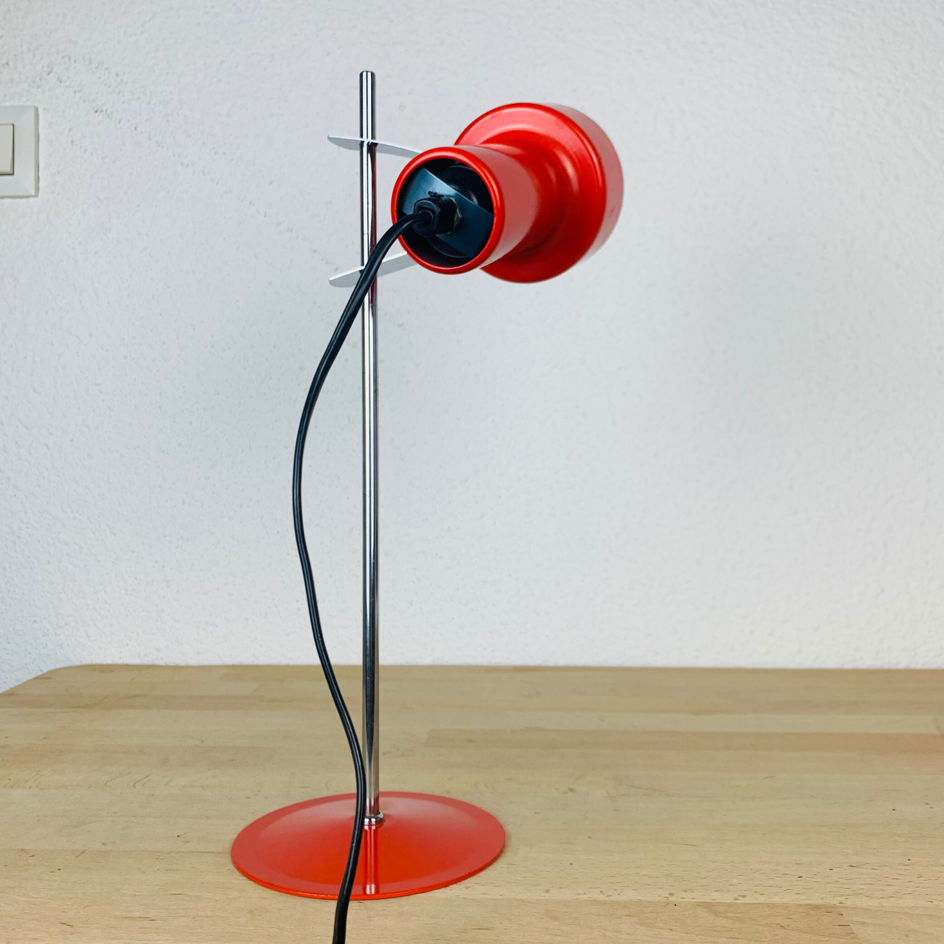 Spot desk lamp red chrome rod 70s
