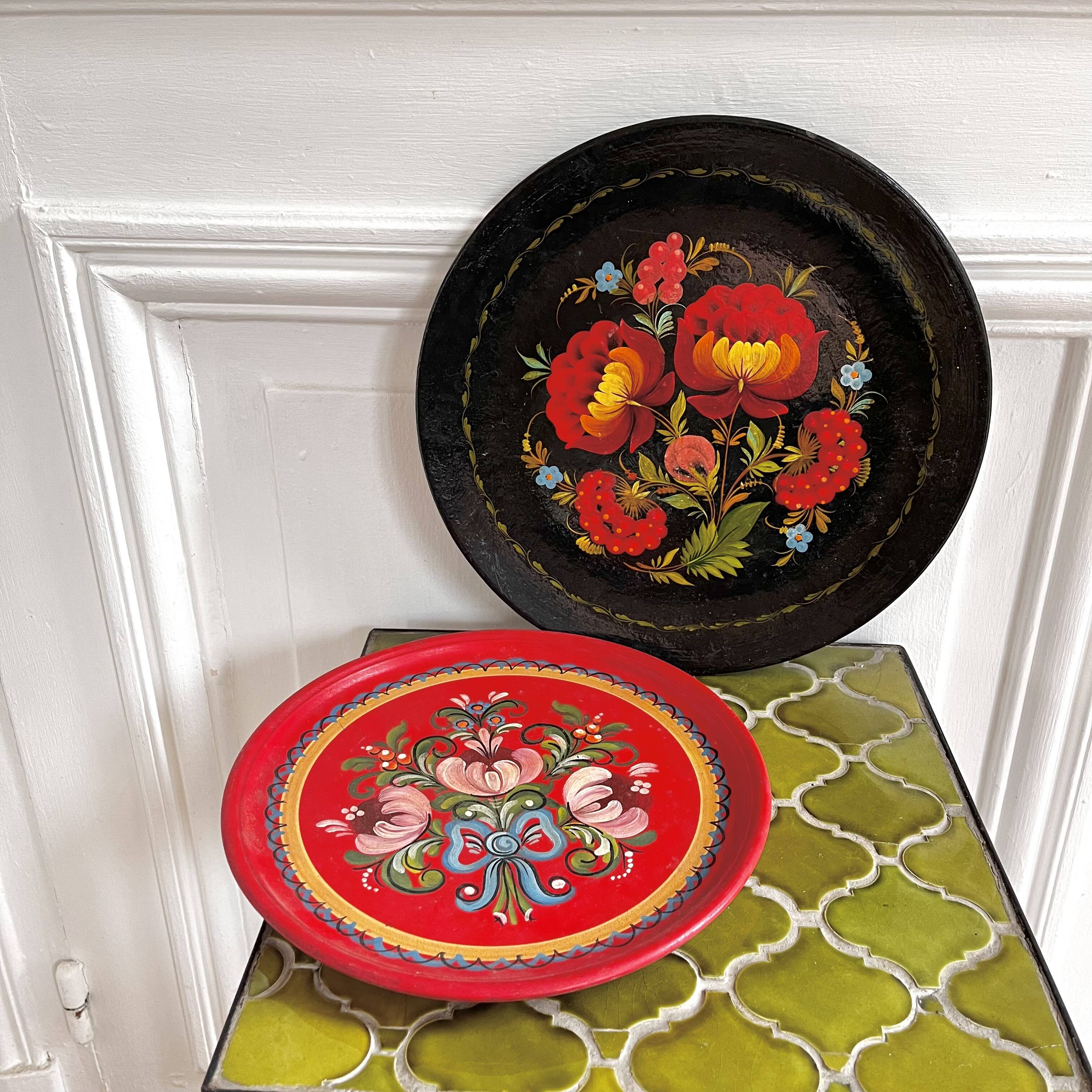 Hand-painted decorative wooden plates