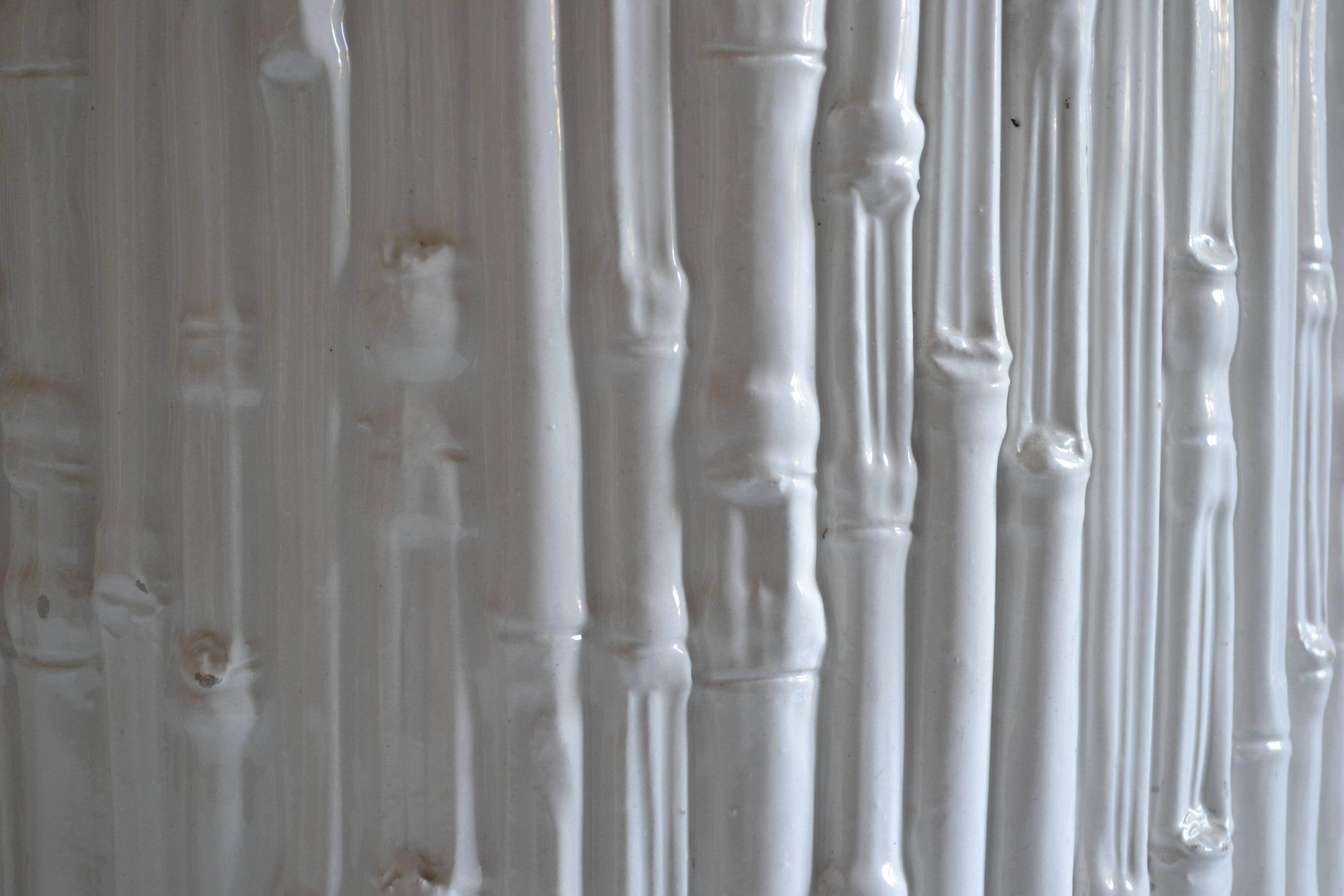 Ceramic cache pot in bamboo style, Italy 1980, Hollywood Regency.