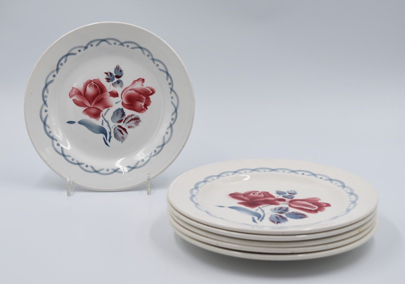 6 dessert plates Digoin Sarreguemines décor Cannes diameter 20.3 cm