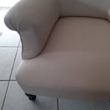 Fauteuil Napoléon III, recouvert cuir écru