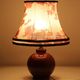 Recycled vintage lamp — burgundy ceramic base, floral voile shade