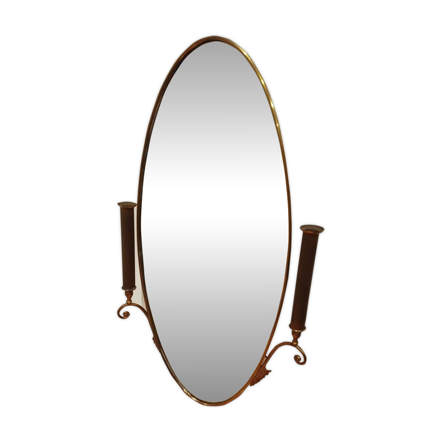 Oval wall mirror with sconces – brass – 1950s/60s