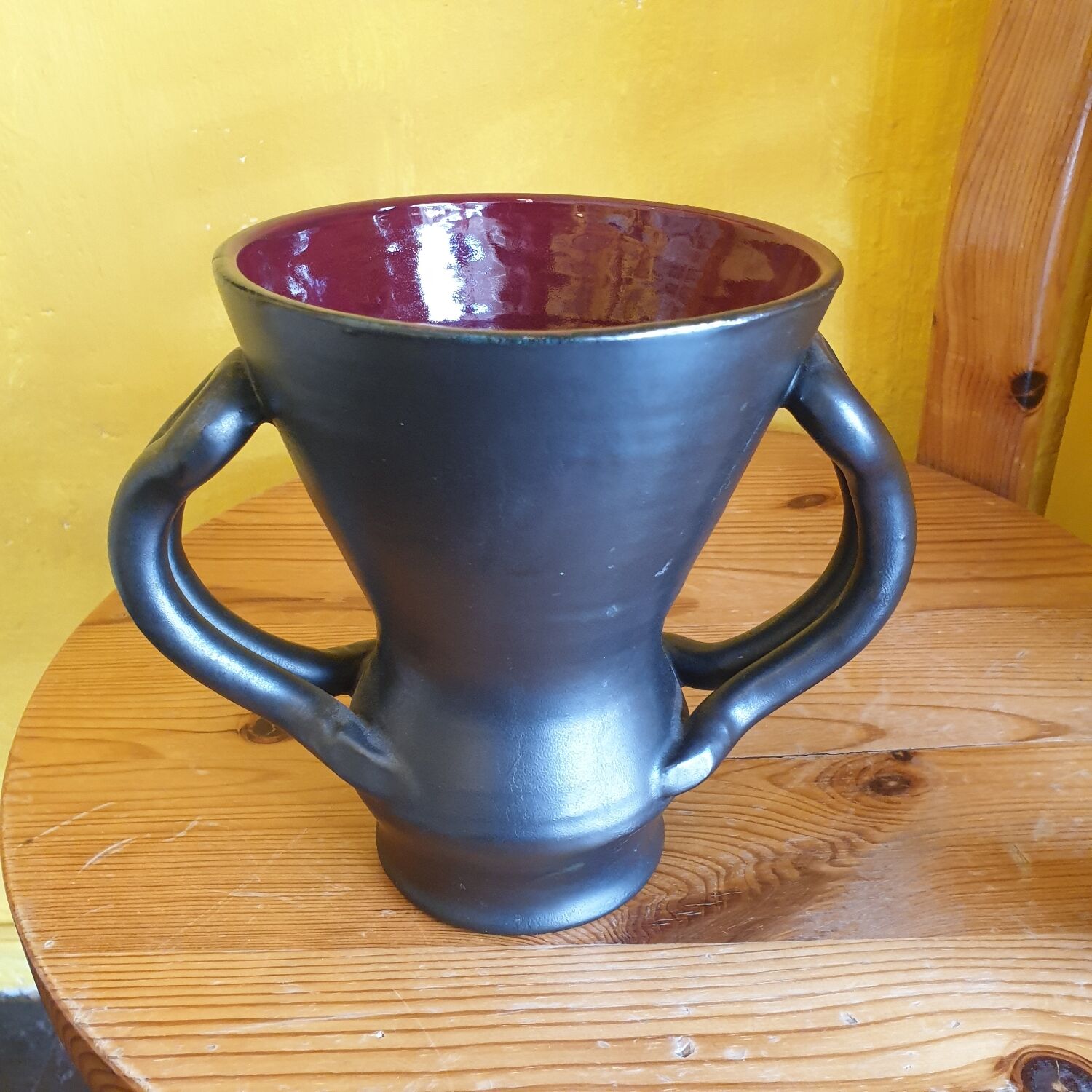 Red and black vase vintage ceramic Jean Austruy 1950s 1960s