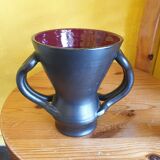 Red and black vase vintage ceramic Jean Austruy 1950s 1960s