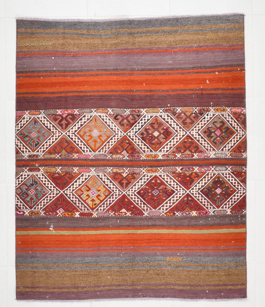 4x5 Multicolor Turkish Kilim Rug, 113x135Cm