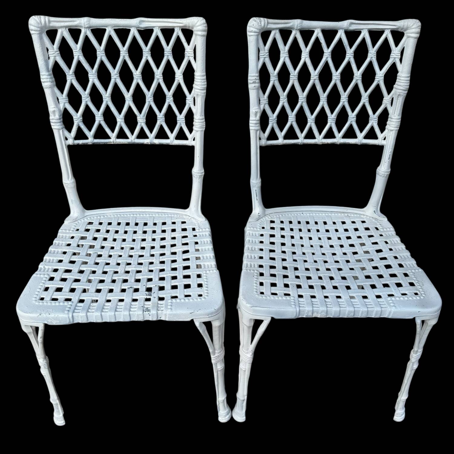 Paire de chaises en fonte d’aluminium décor bambou, Espagne 1960