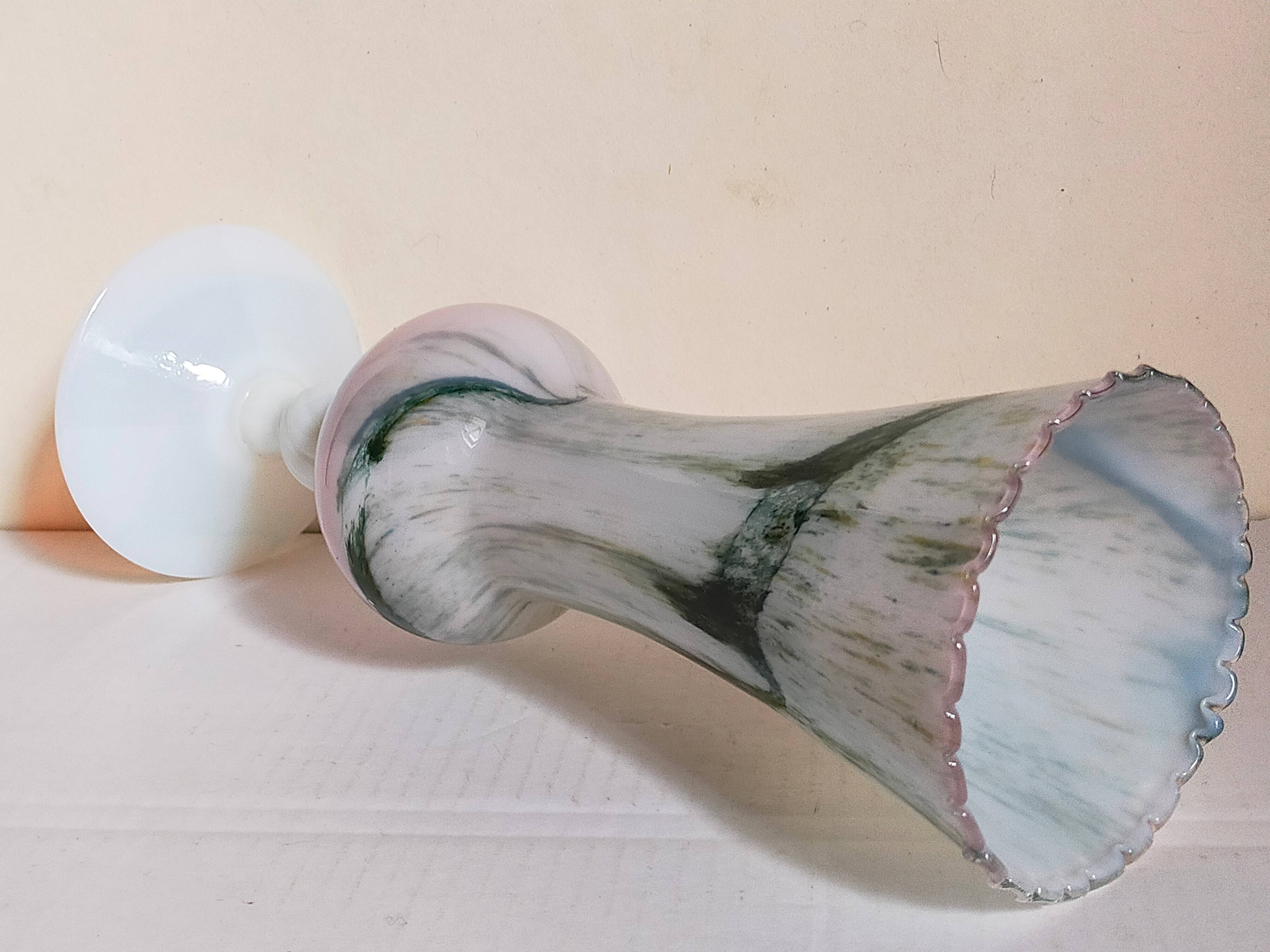 Vase on foot in opaline and vintage blown glass 30 cm