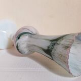 Vase sur pied en opaline et verre soufflé vintage 30 cm