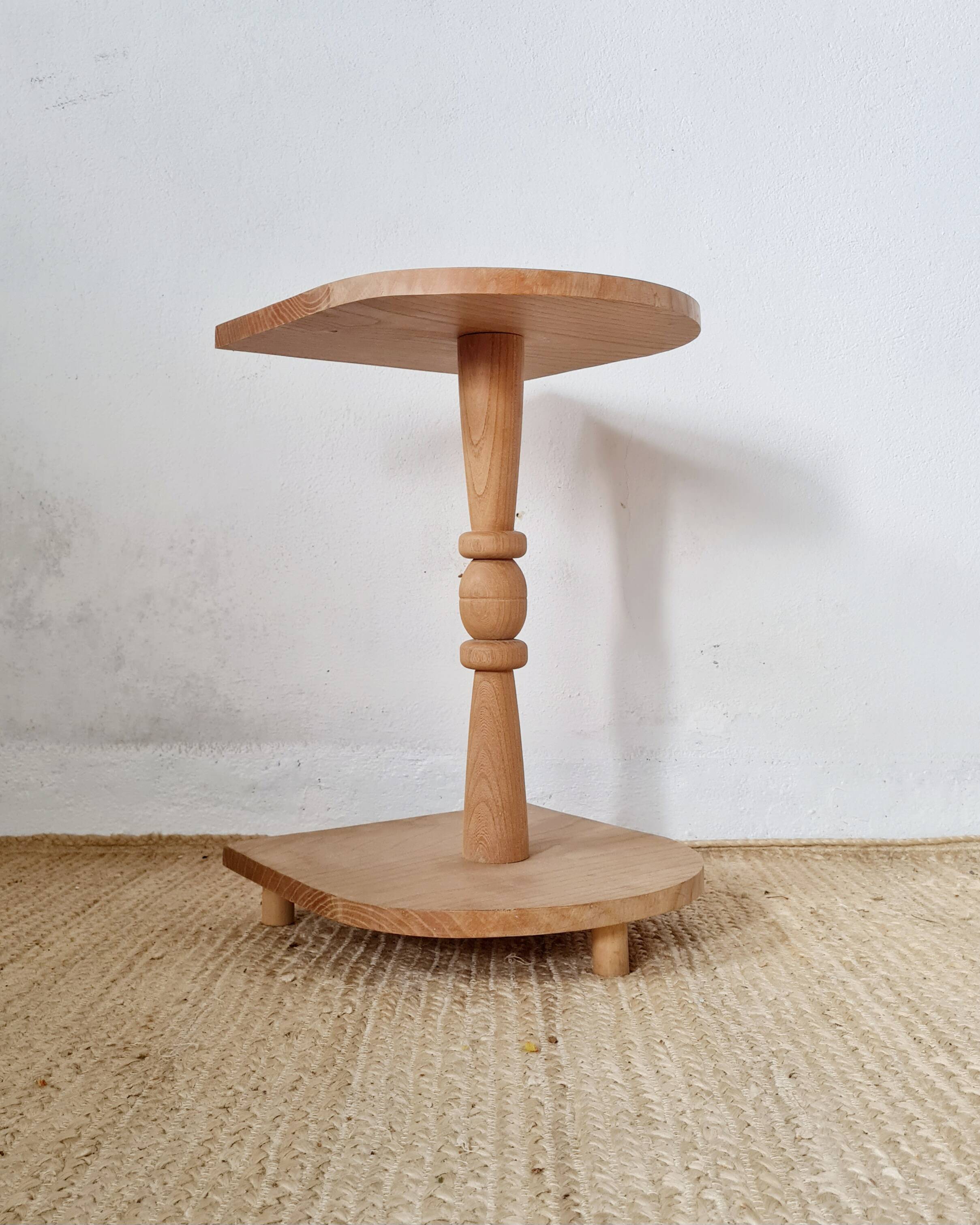 Brutalist side table in raw wood