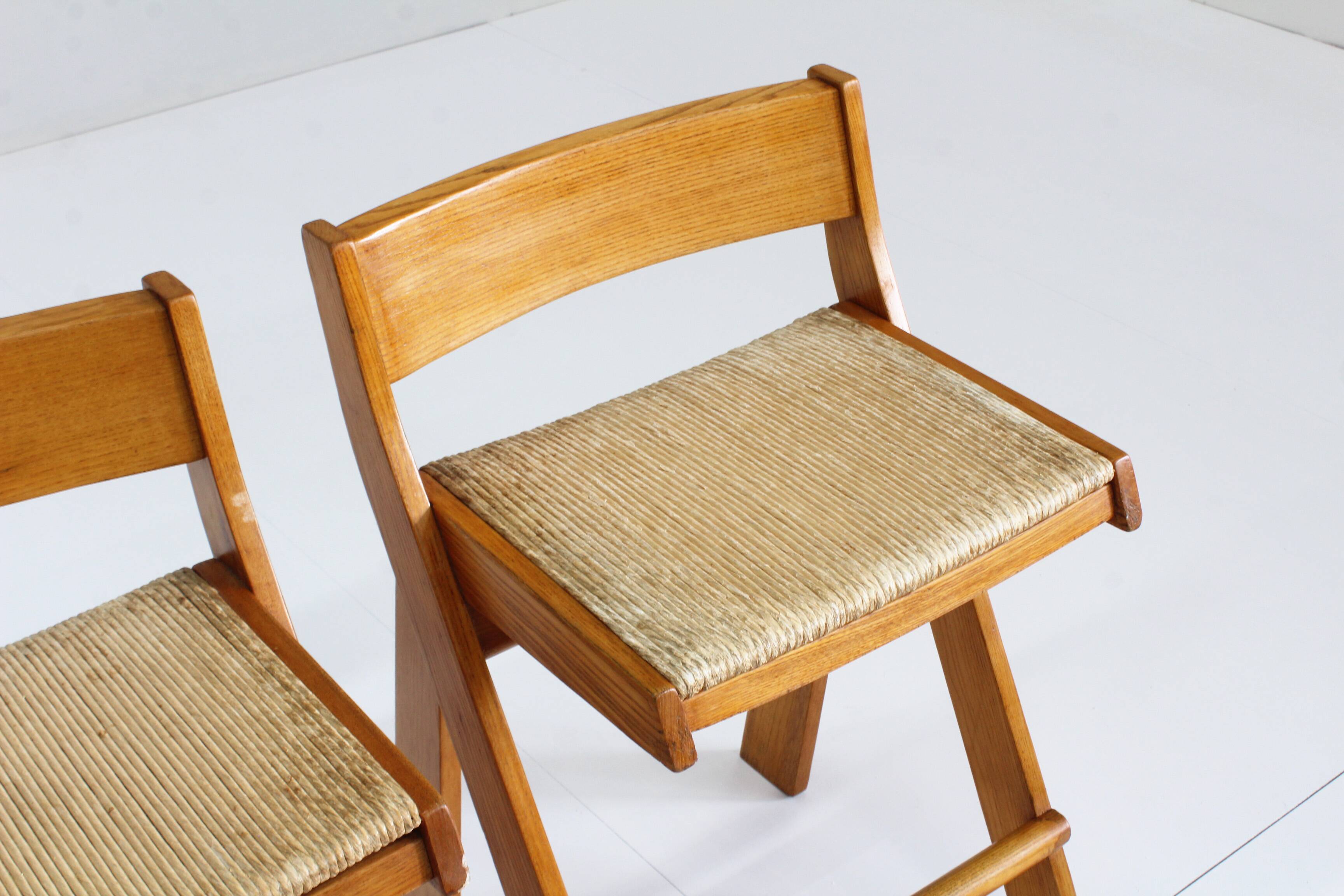 Vintage Italian wood and rope bar stools , set of 2