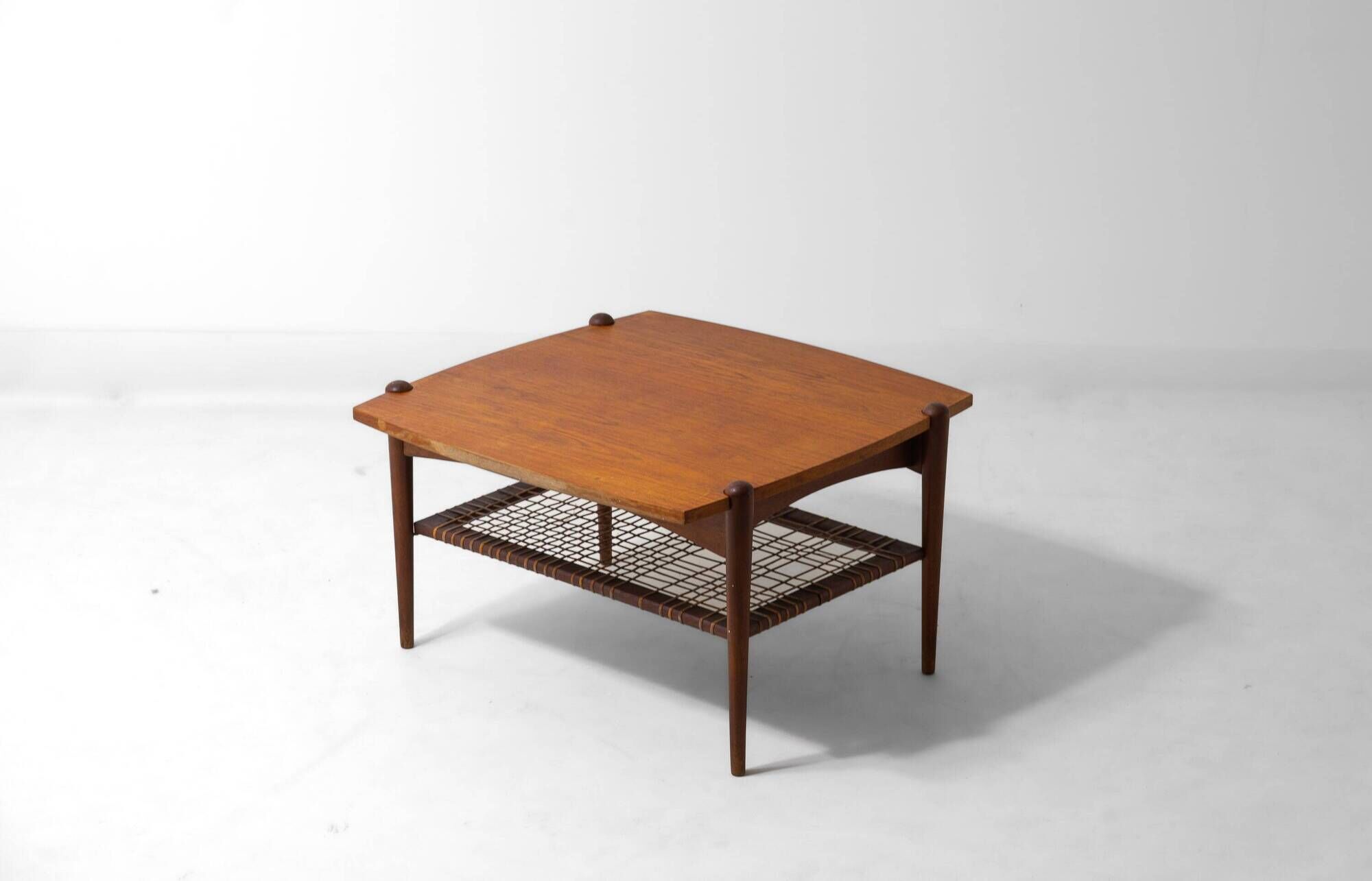 Vintage webbing coffee table in teak, 1960s