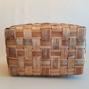 Old picnic basket wicker bamboo braided double opening