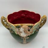 Cache pot art nouveau en barbotine, Onnaing, France 1900