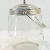 1900 glass cookie bucket engraved silver metal frame
