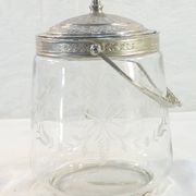 1900 glass cookie bucket engraved silver metal frame