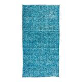 3x6 ft handmade vintage turkish rug over-dyed in teal, ideal 4 modern interiors