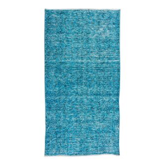 3x6 ft handmade vintage turkish rug over-dyed in teal, ideal 4 modern interiors