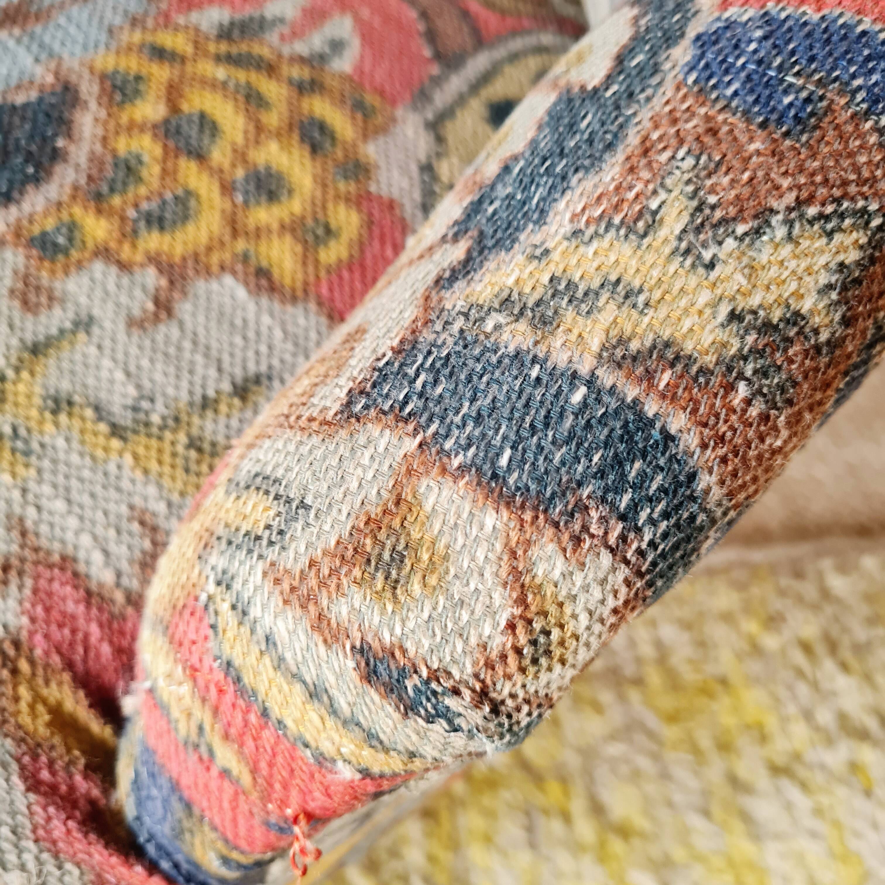 Small "madame" toad chair, vintage, upholstered in multicoloured floral fabric.