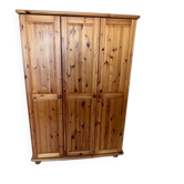 3-door wardrobe in solid pine (130x60x200 cm)