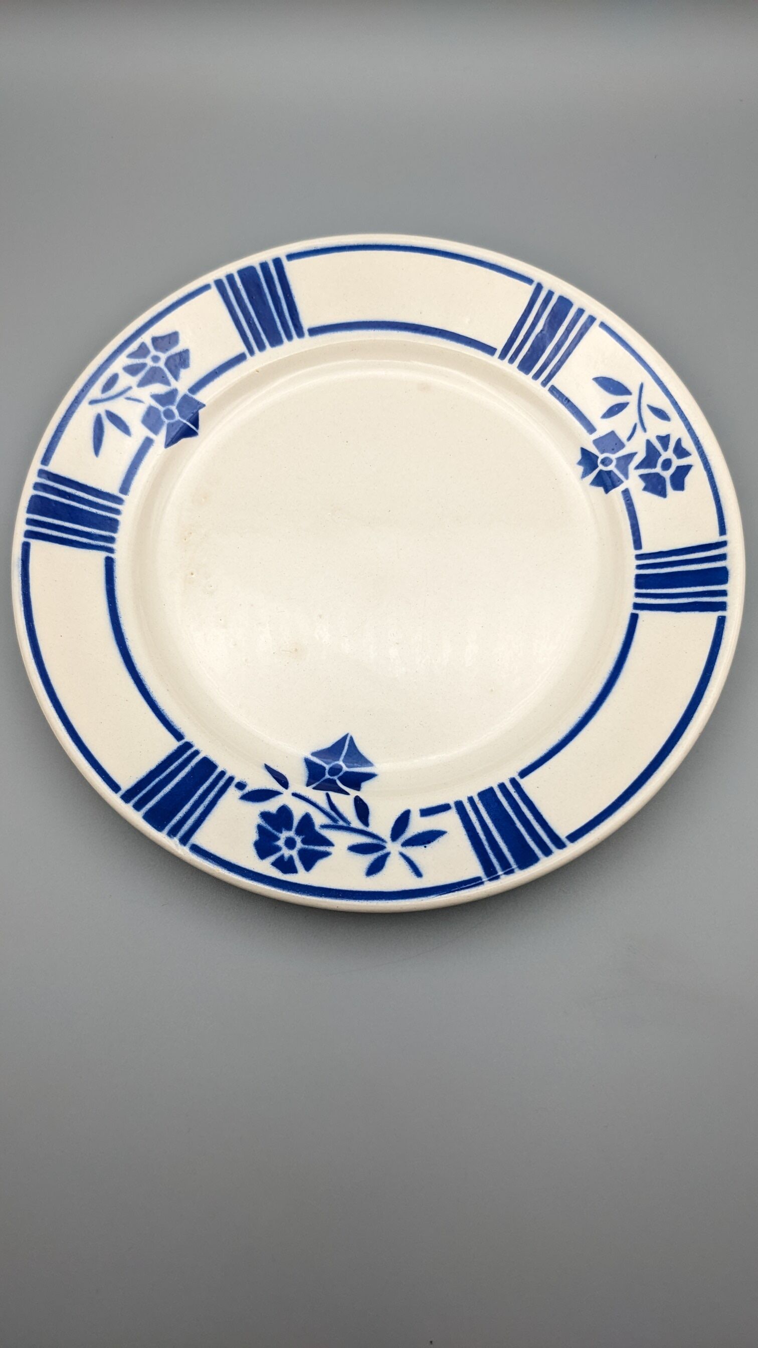 Series of 6 vintage plates demi-porcelaine badonviller art deco blue flowers