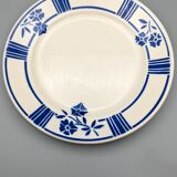 Series of 6 vintage plates demi-porcelaine badonviller art deco blue flowers
