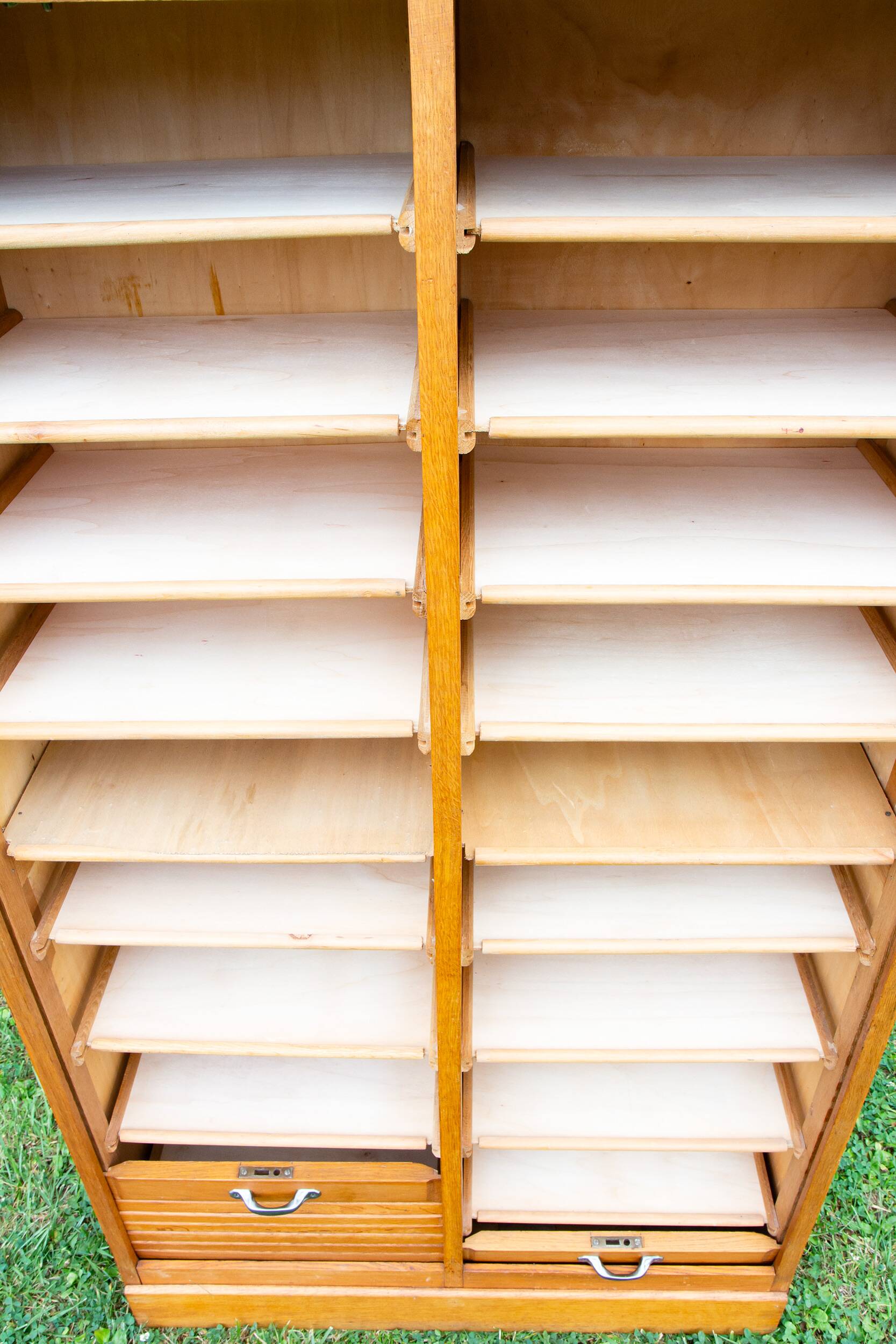 Double curtain file cabinet, 1950s, light oak