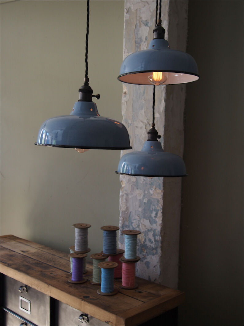 Day blinds emailed industrial lamp sky blue