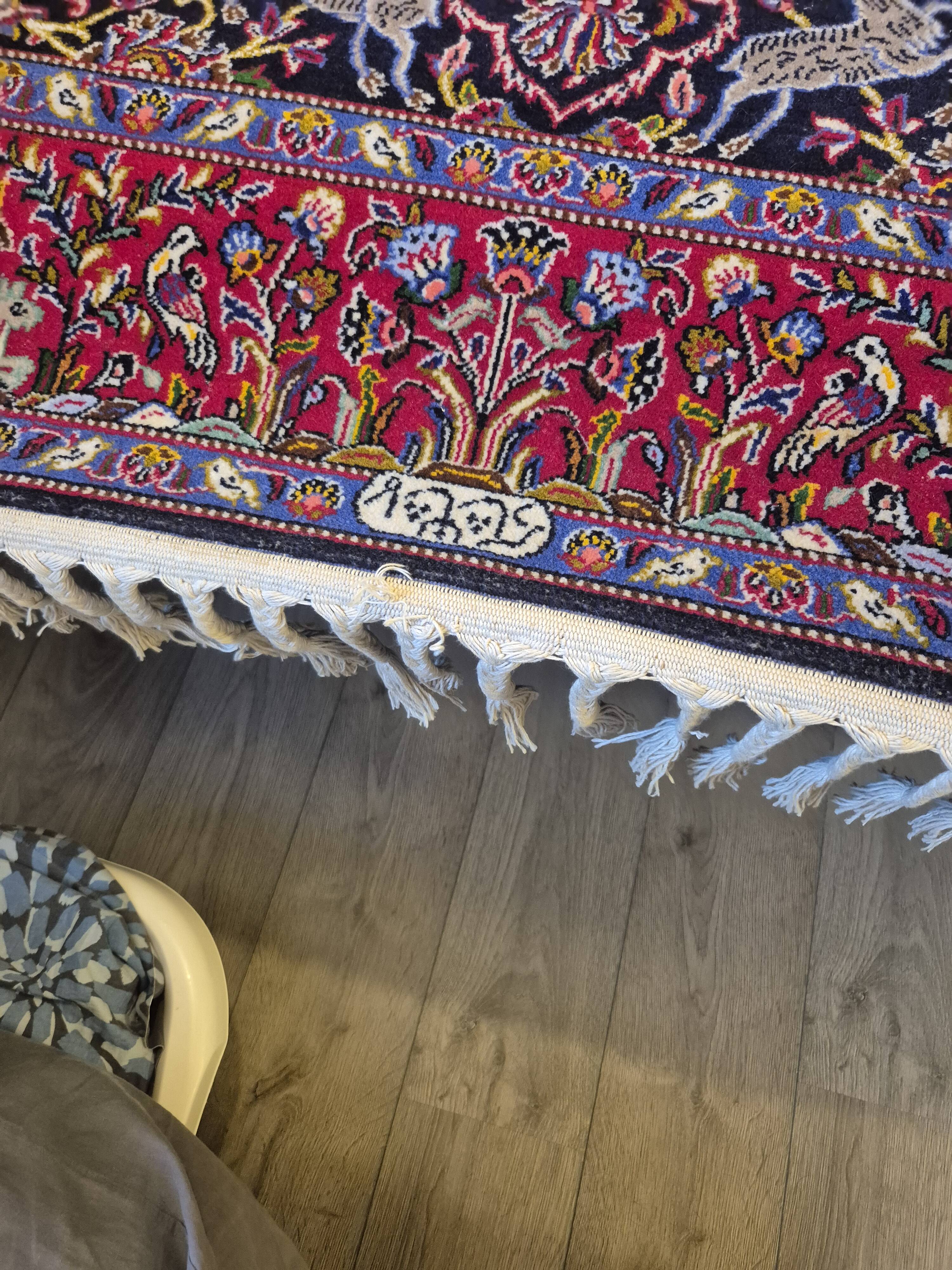 Grand Tapis Kashan Chasse Bleu Nuit 146x222 – Scène Animée