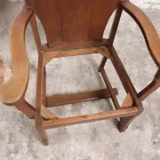 Pair of brutalist oak lounge chairs with rush seats – Netherlands