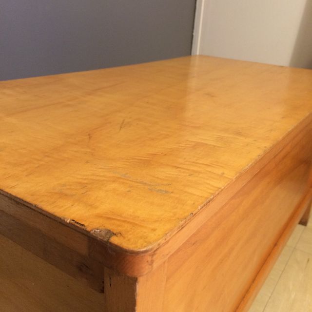 Bench vintage toy box in blond wood - 60s/70s