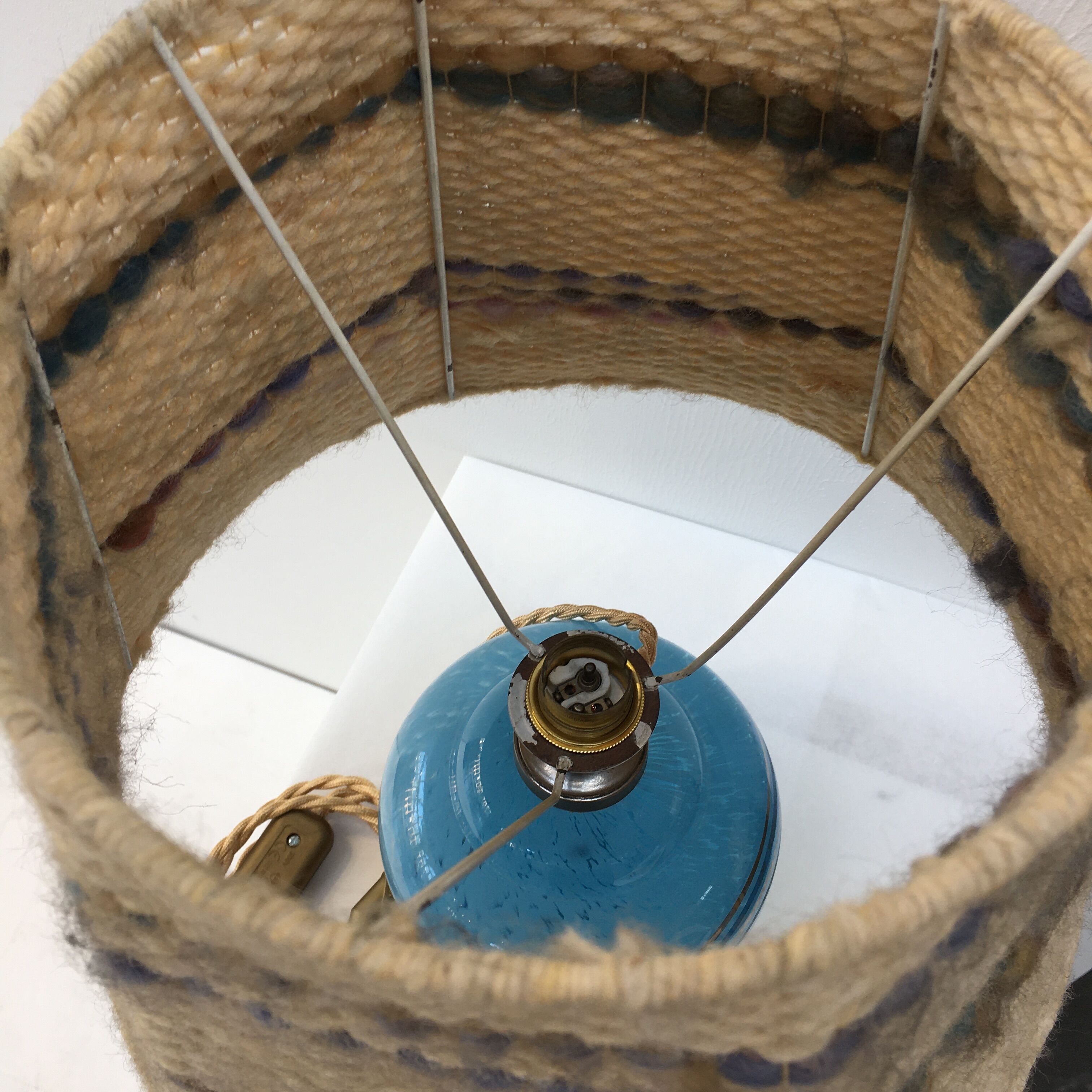 Art Deco table lamp in blue Clichy glass