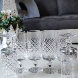 Set 6 champagne flutes, Lorraine crystal. Diamond/crosshair patterns. High 16 cm