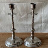 Silver-plated metal candlesticks imitating bamboo, 1960