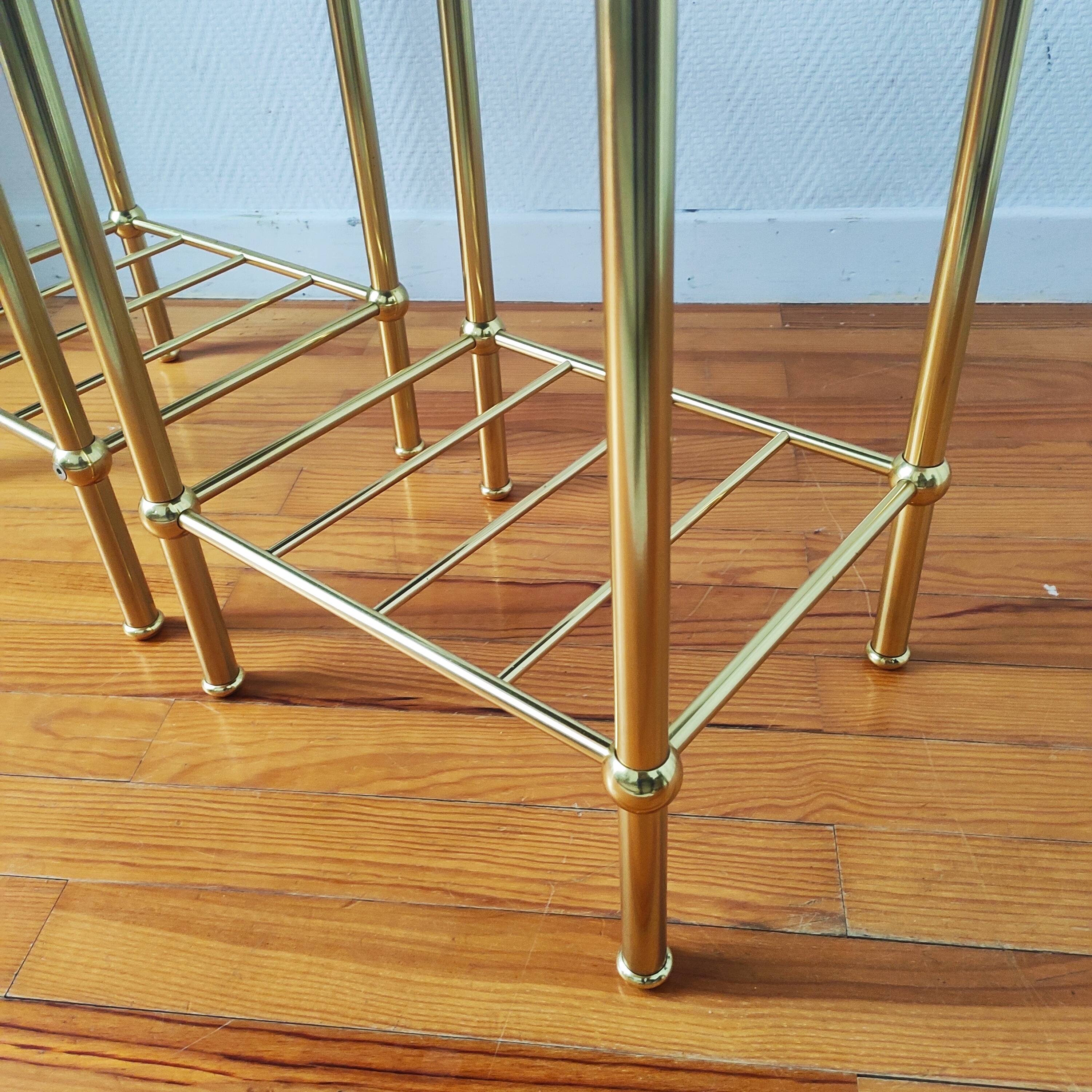 Pair of vintage 70s glass and brass sofa ends