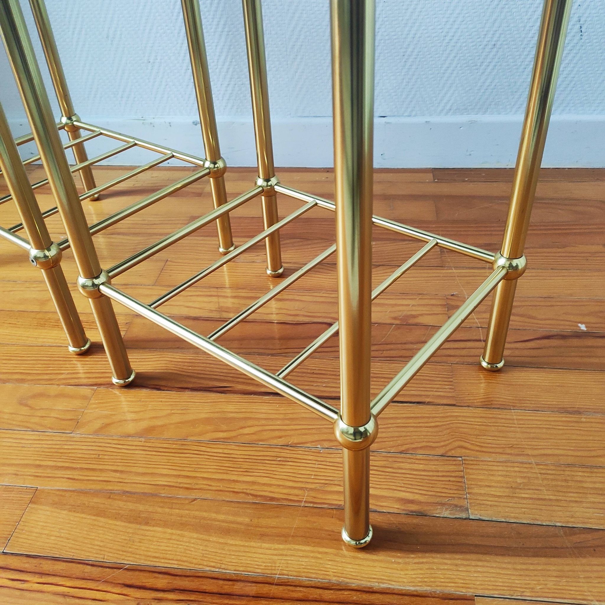 Pair of vintage 70s glass and brass sofa ends