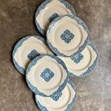 6 Gien flat plates in blue and ecru iron earth