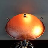 Important Stylized Wrought Iron Lamp with Glass Dome, c. 1930