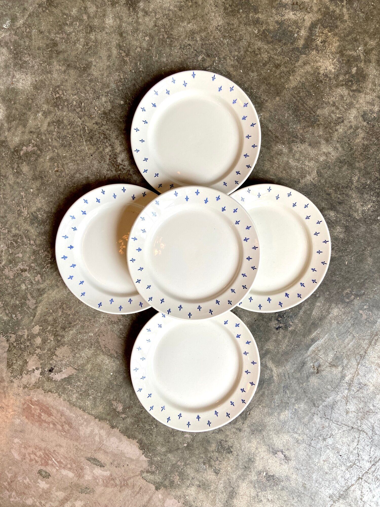 5 dessert plates in white and blue earthenware