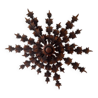 Décoration tournesol en bois, Pologne années 60