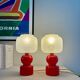 Pair of bright red glass "Globes" bedside lamps, 1960