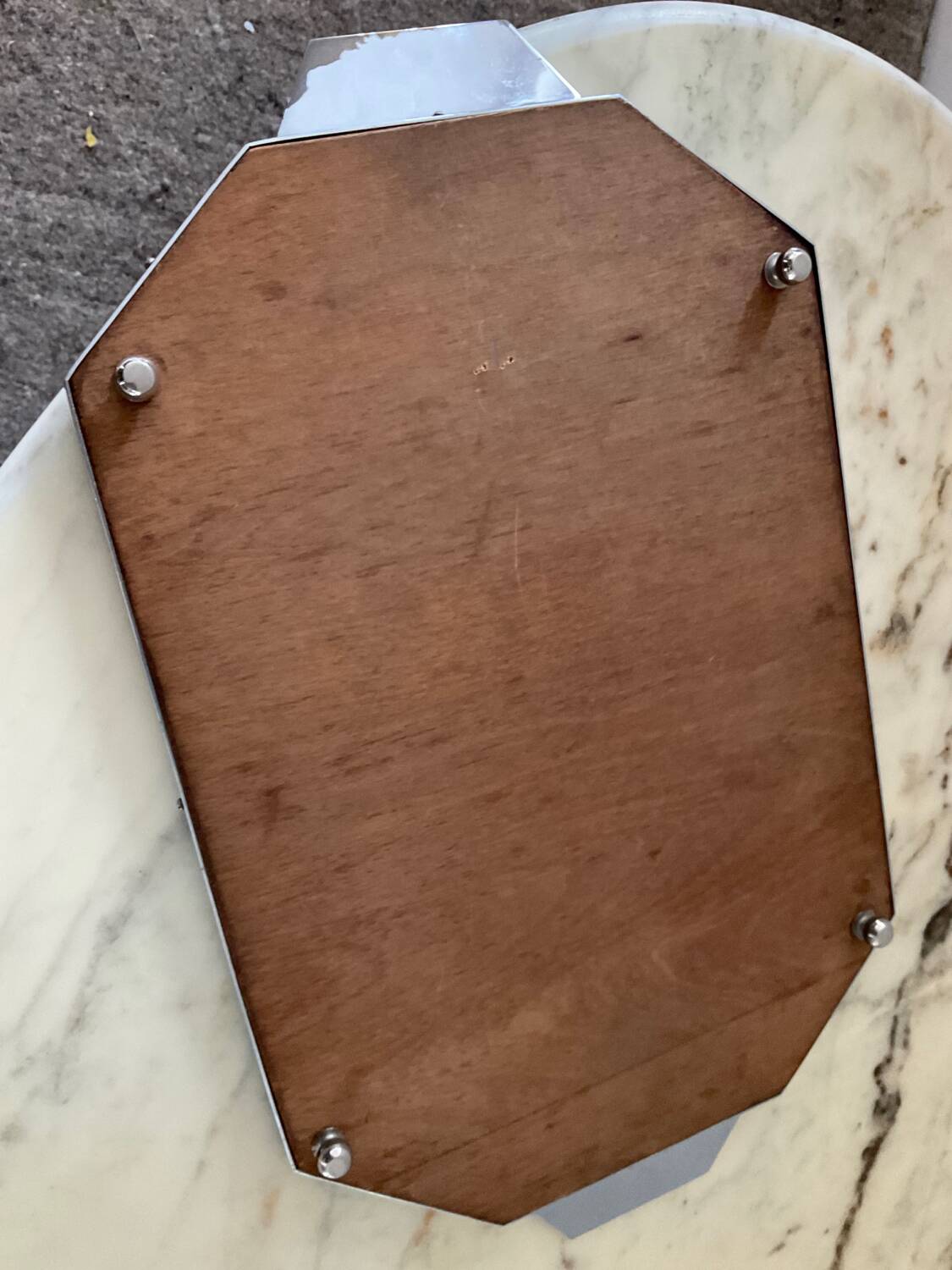 Plateau Art Déco miroir biseauté et laiton argenté