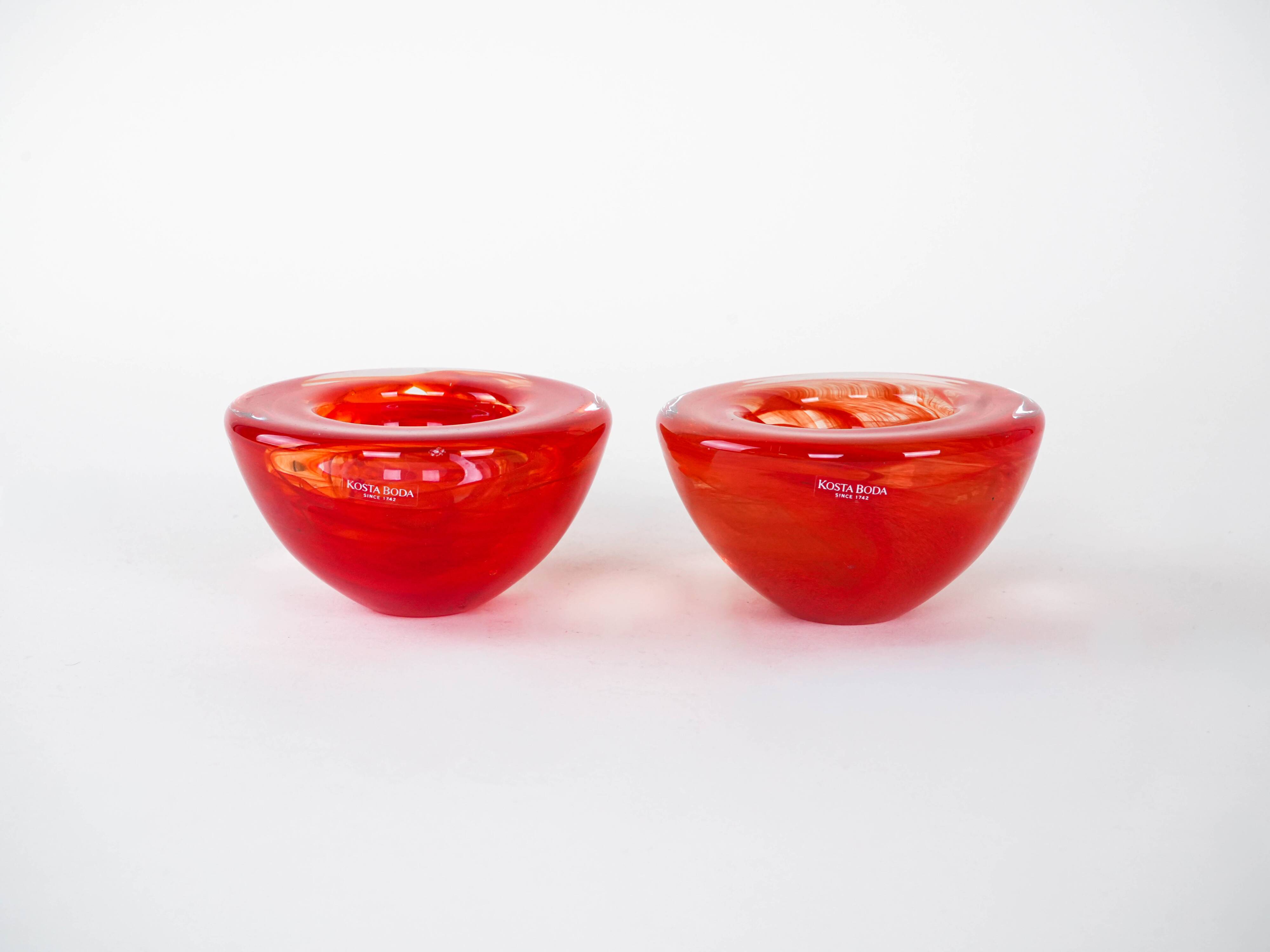 Set of glass candleholders, Swedish design, 1970s, manufactured by Kosta Bo