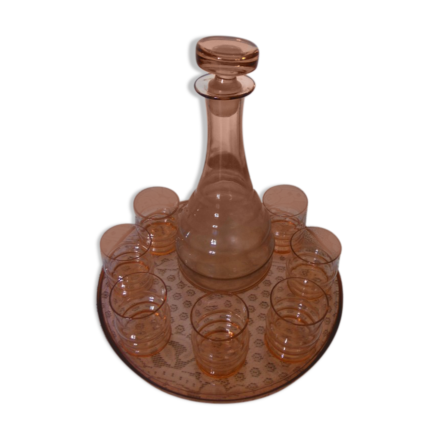 Pink glass liquor service