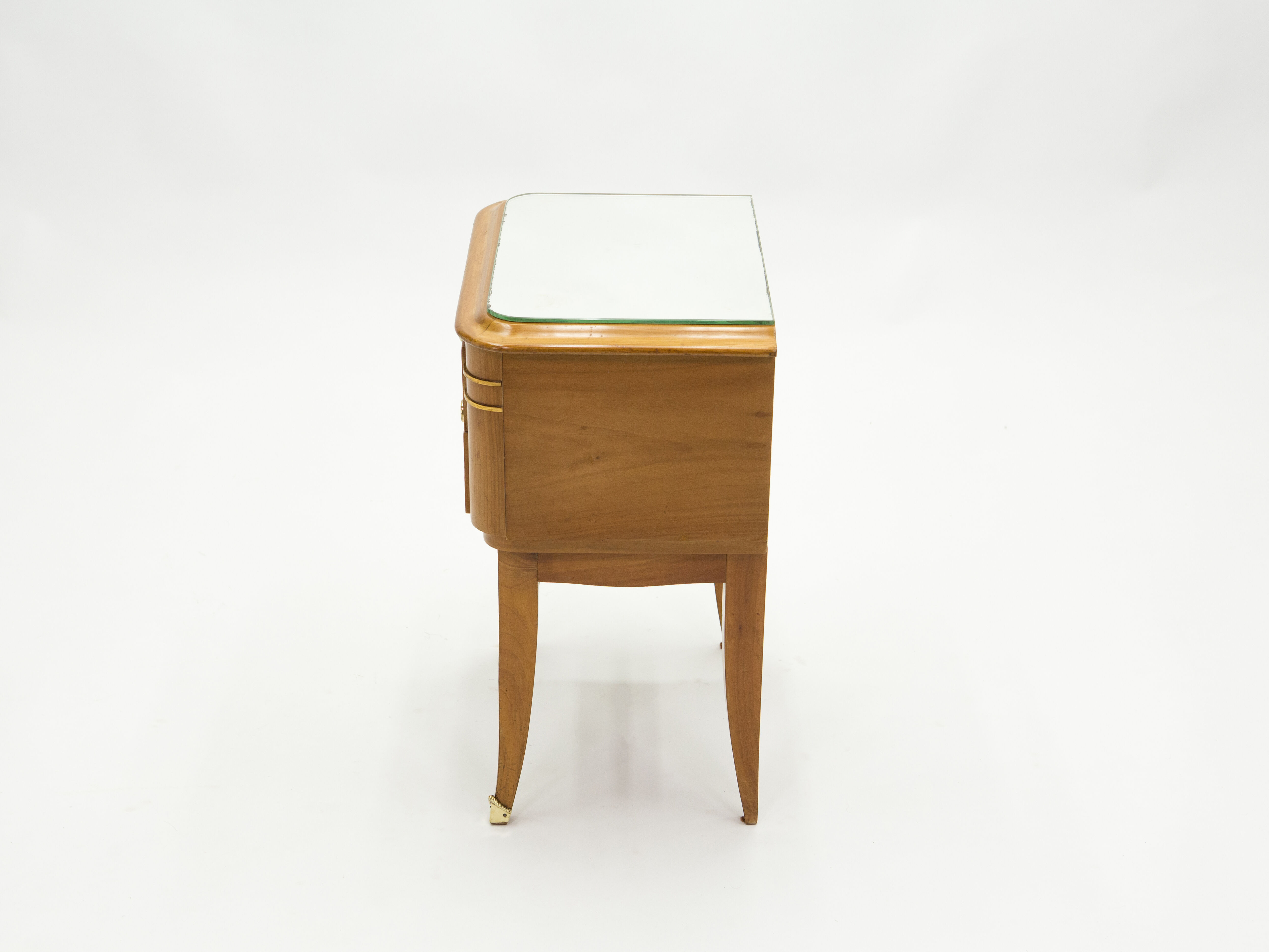 Pair of bedsides in sycamore brass mirror by Jean Pascaud 1940
