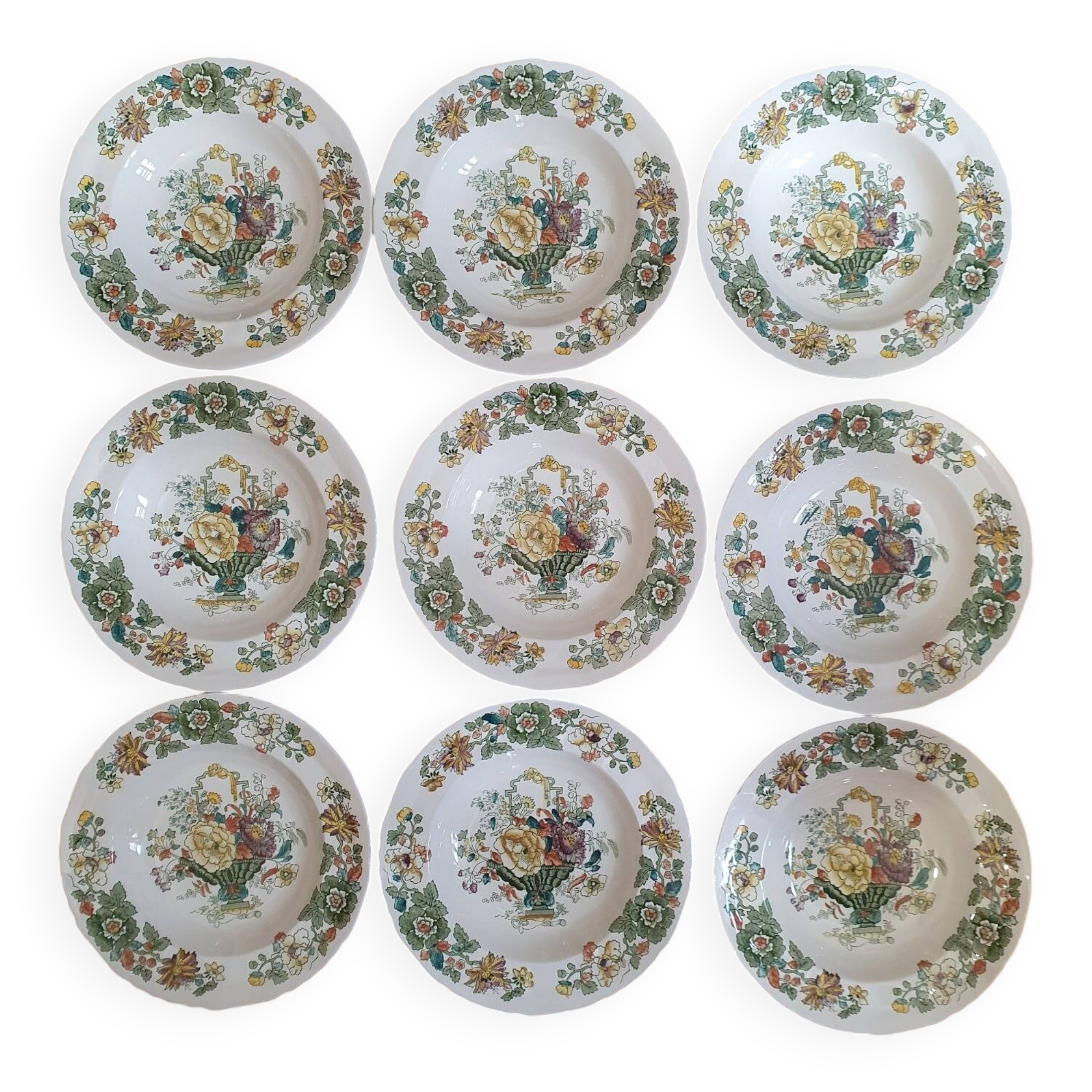 9 Mason's English soup plates