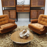 Rare Italian midcentury design modular teak webbing wall unit cabinet