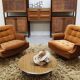 Rare Italian midcentury design modular teak webbing wall unit cabinet